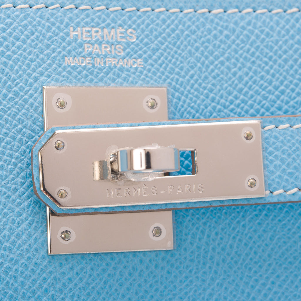 Hermes Bi-color Celeste and Mykonos Epsom Retourne Candy Kelly 32cm