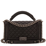 Chanel Paris In Rome Black Quilted Calfskin Medium Boy Bag With Handle