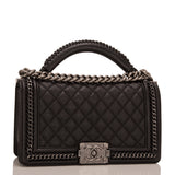 Chanel Paris In Rome Black Quilted Calfskin Medium Boy Bag With Handle