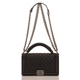 Chanel Paris In Rome Black Quilted Calfskin Medium Boy Bag With Handle