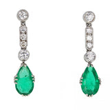 Art Deco Colombian Emerald and Diamond Drop Earrings