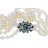 Double Strand Pearls and Antique Emerald and Diamond Clasp