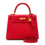 Hermes Rouge Casaque Epsom Sellier Kelly 25cm Gold Hardware