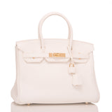 Hermes White Clemence Birkin 30cm Gold Hardware