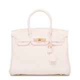 Hermes White Clemence Birkin 30cm Gold Hardware