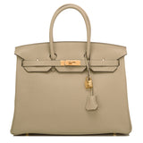 Hermes Sage Clemence Birkin 35cm Gold Hardware
