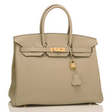 Hermes Sage Clemence Birkin 35cm Gold Hardware