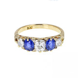 Antique Gallery Set Sapphire and Diamond Five Stone Ring