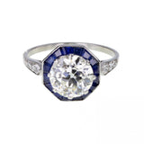 Art Deco Solitaire Diamond and Sapphire Ring