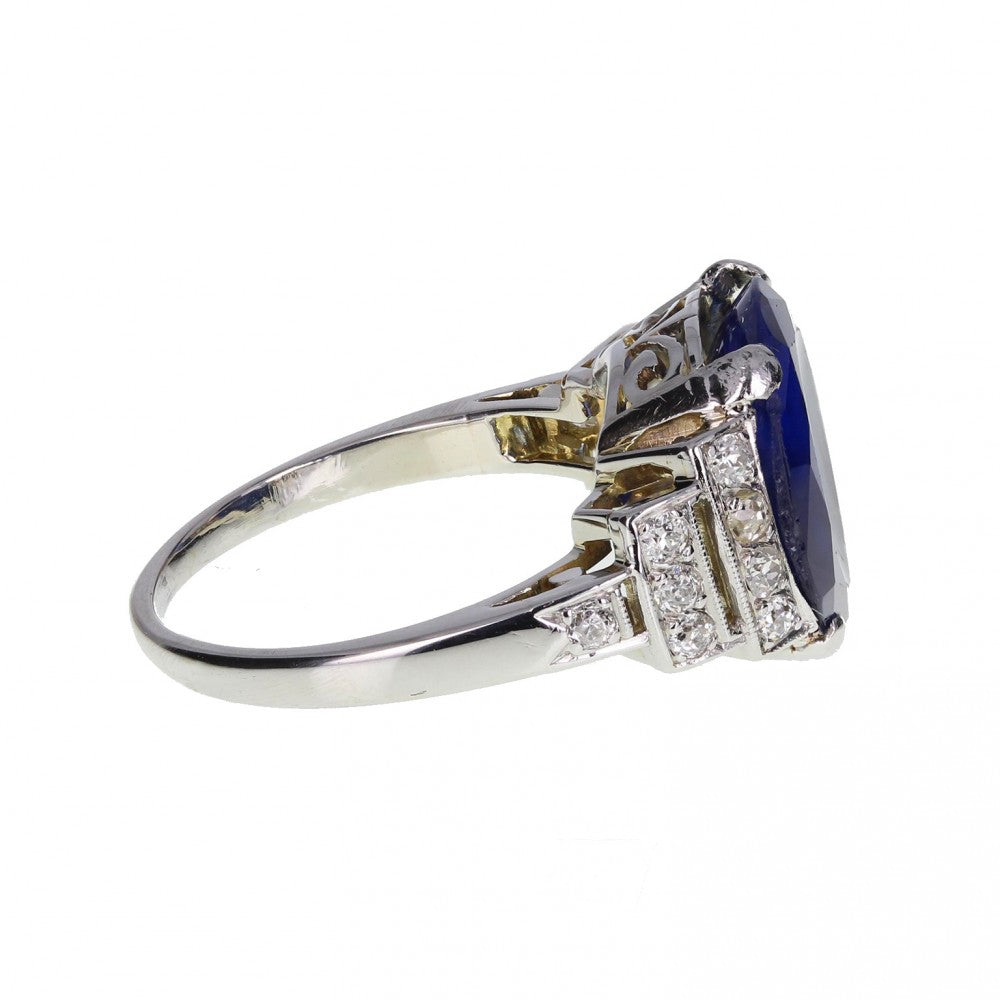 Art Deco Fancy Cut Sapphire and Diamond Ring