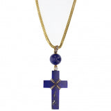 Early Victorian Lapiz Lazuli and Diamond Cross and Chain