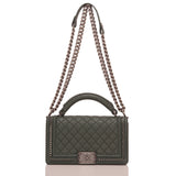 Chanel Paris In Rome Dark Green Quilted Calfskin Medium Boy Bag With Handle