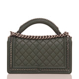 Chanel Paris In Rome Dark Green Quilted Calfskin Medium Boy Bag With Handle