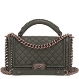 Chanel Paris In Rome Dark Green Quilted Calfskin Medium Boy Bag With Handle