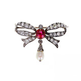 Antique Ruby Diamond and Pearl Bow Brooch