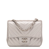 Chanel Silver Chevron Quilted Caviar Square Mini Flap Bag