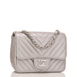 Chanel Silver Chevron Quilted Caviar Square Mini Flap Bag