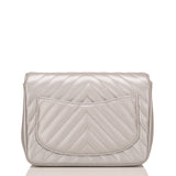 Chanel Silver Chevron Quilted Caviar Square Mini Flap Bag