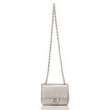 Chanel Silver Chevron Quilted Caviar Square Mini Flap Bag