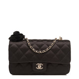 Chanel Black Quilted Satin Camellia Mini Flap Bag