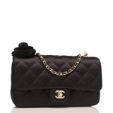 Chanel Black Quilted Satin Camellia Mini Flap Bag