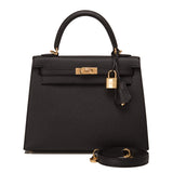 Hermes Black Epsom Sellier Kelly 25cm Gold Hardware