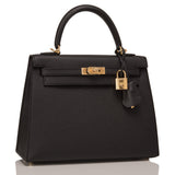 Hermes Black Epsom Sellier Kelly 25cm Gold Hardware