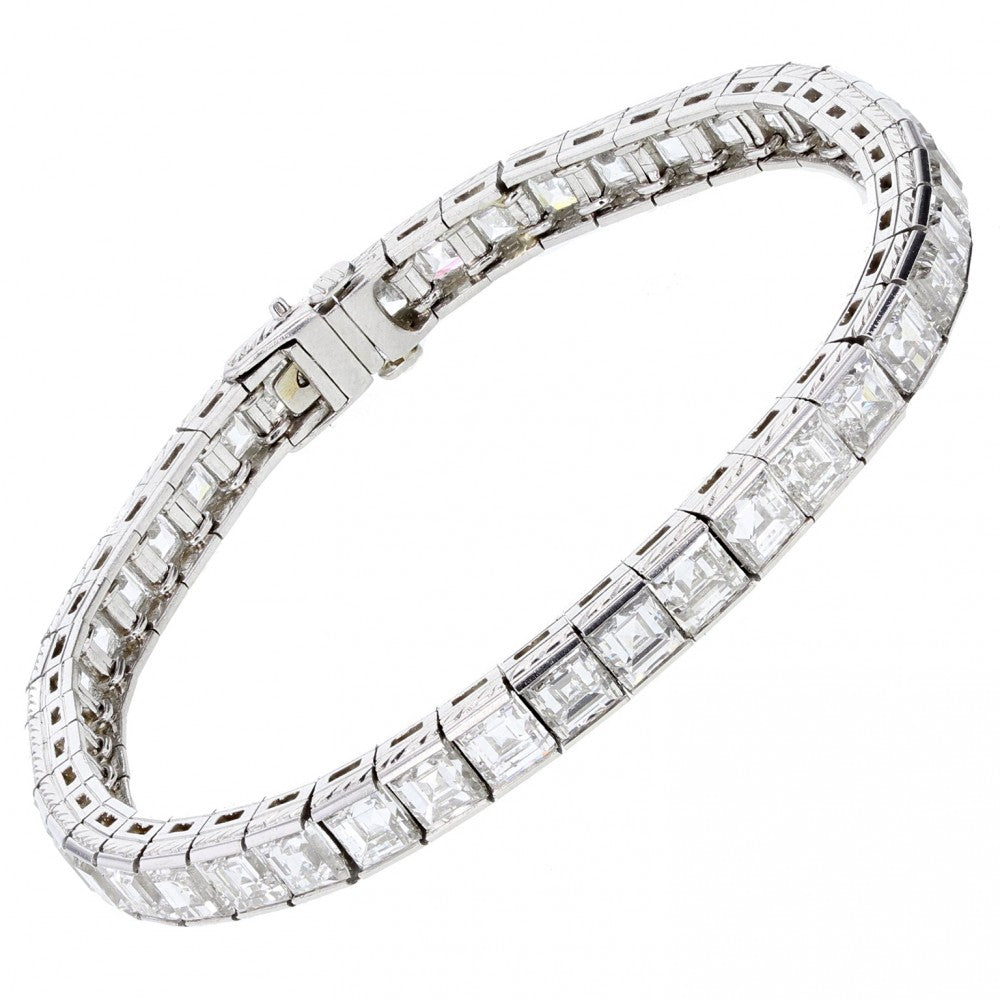 Art Deco Square Cut Diamond Platinum Line Bracelet