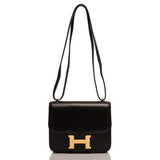 Hermes Black Evercalf Mini Constance 18cm Gold Hardware