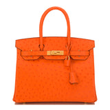 Hermes Tangerine Ostrich Birkin 30cm Gold Hardware