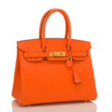 Hermes Tangerine Ostrich Birkin 30cm Gold Hardware