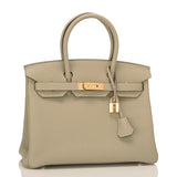 Hermes Sage Clemence Birkin 30cm Gold Hardware