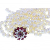 3 Row Pearl Necklace with Antique Ruby and Diamond Clasp