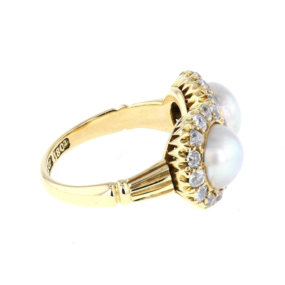 Pearl and Diamond Double Cluster Ring