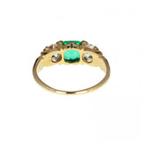 Antique Colombian Emerald and Diamond Three Stone Ring