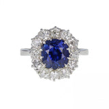 Antique Cushion Cut Sapphire and Diamond Cluster Ring