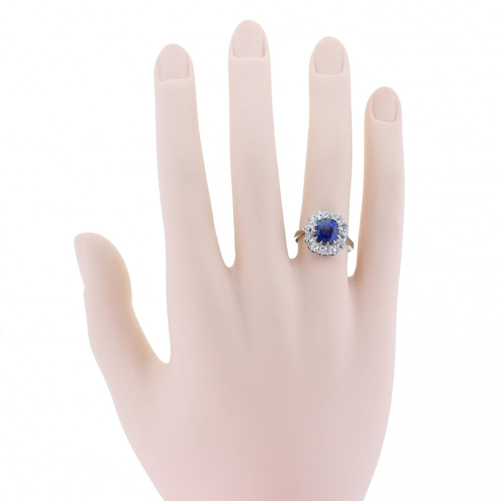 Antique Cushion Cut Sapphire and Diamond Cluster Ring
