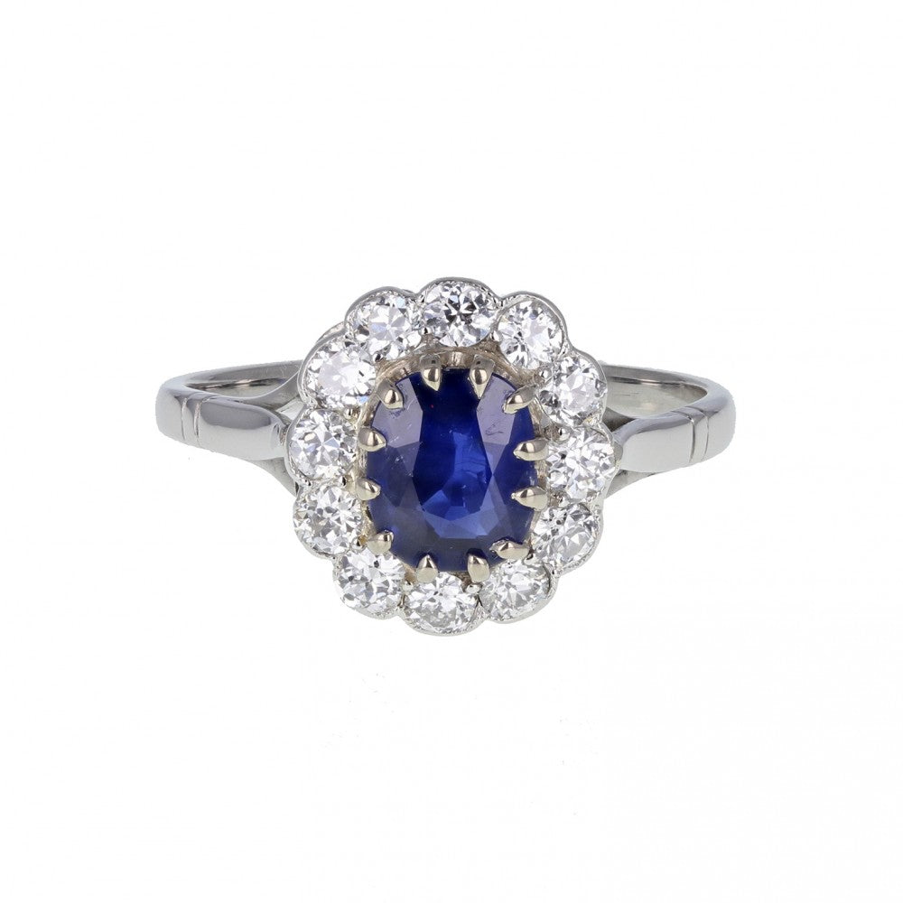 Outstanding Burma Sapphire and Diamond Classic Cluster Ring