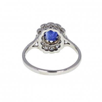 Outstanding Burma Sapphire and Diamond Classic Cluster Ring