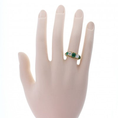 Exceptional Quality Victorian Emerald and Diamond Five Stone Ring
