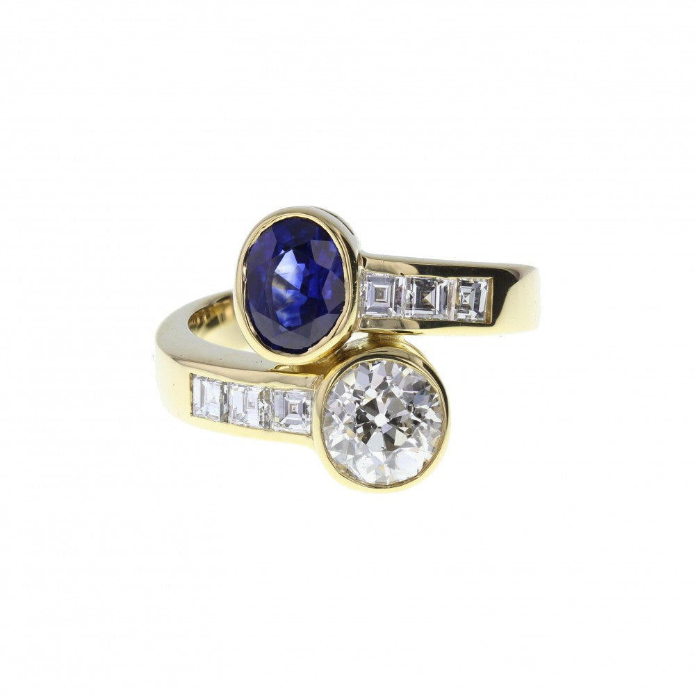 Sapphire and Diamond Toi et Moi Ring
