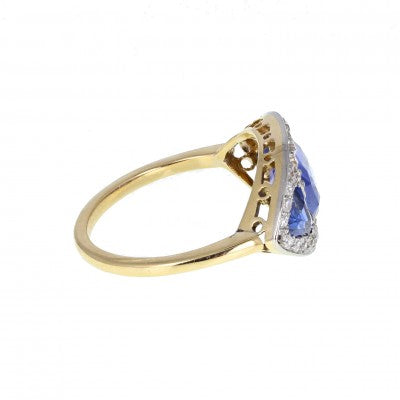 Antique Sapphire and Diamond Lonzenge Shaped Cluster Ring