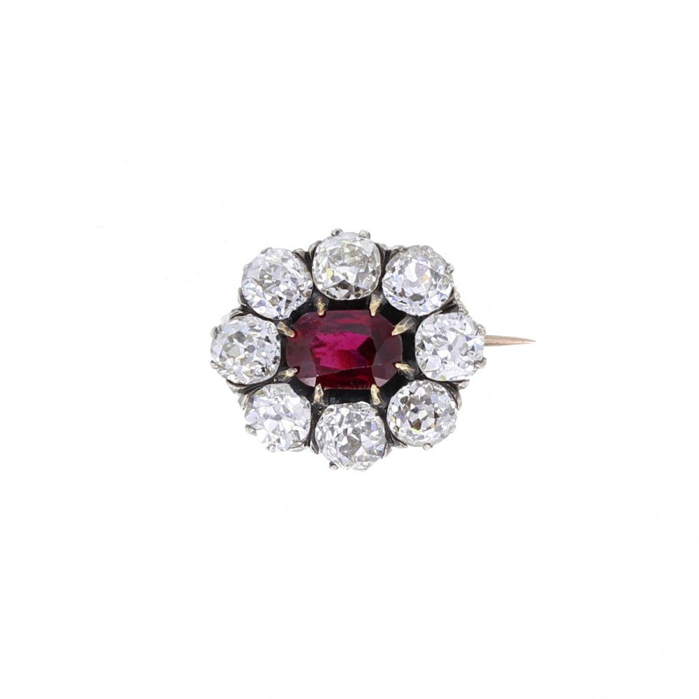 Antique Thai Ruby and Diamond Brooch