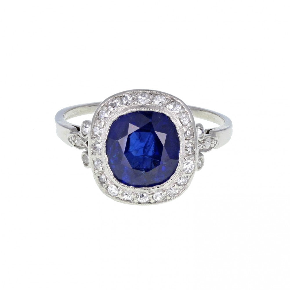 Burma Sapphire and Diamond Antique Cluster Ring