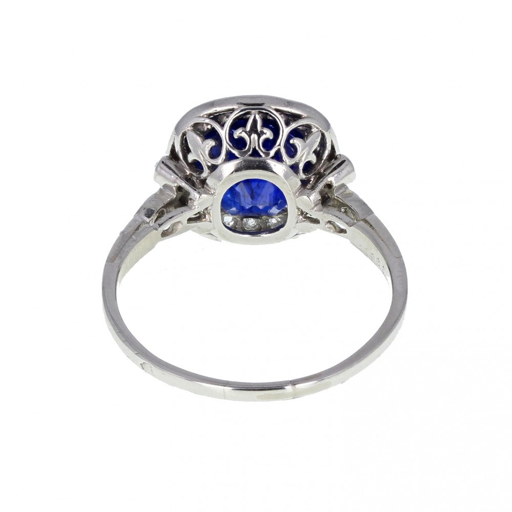 Burma Sapphire and Diamond Antique Cluster Ring