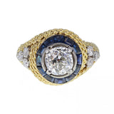 Antique Diamond Solitaire Ring with Sapphire Halo