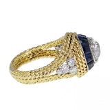 Antique Diamond Solitaire Ring with Sapphire Halo