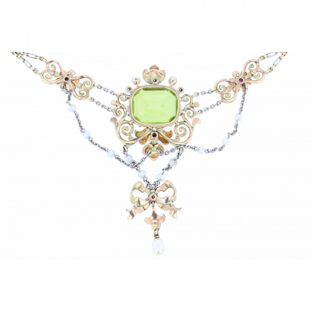 Art Nouveau Peridot and Enamel Necklace
