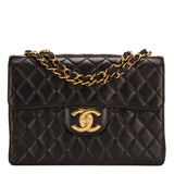 Chanel Vintage Black Quilted Lambskin Jumbo Classic Flap Bag