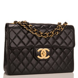 Chanel Vintage Black Quilted Lambskin Jumbo Classic Flap Bag